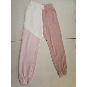 Hollister XS Sweat Pants White Pink Colorblock Stretchy Elastic Waist AS IS